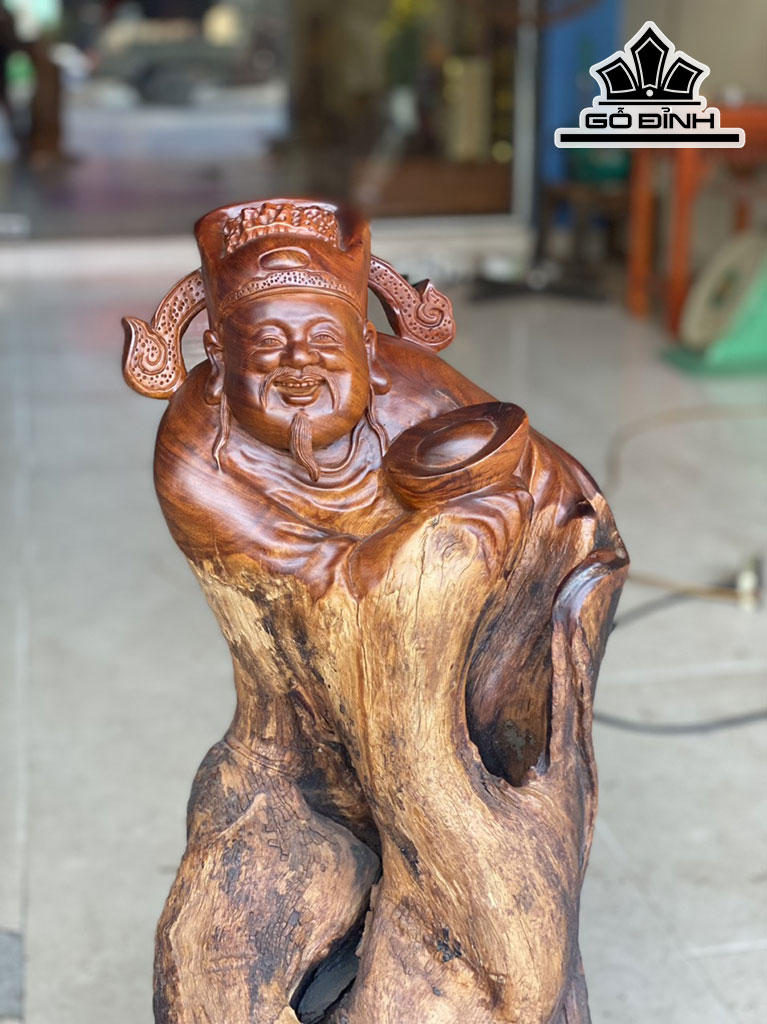 Tượng Thần Tài Gỗ Hương Cao 75 Ngang 30 Sâu 30 (cm)