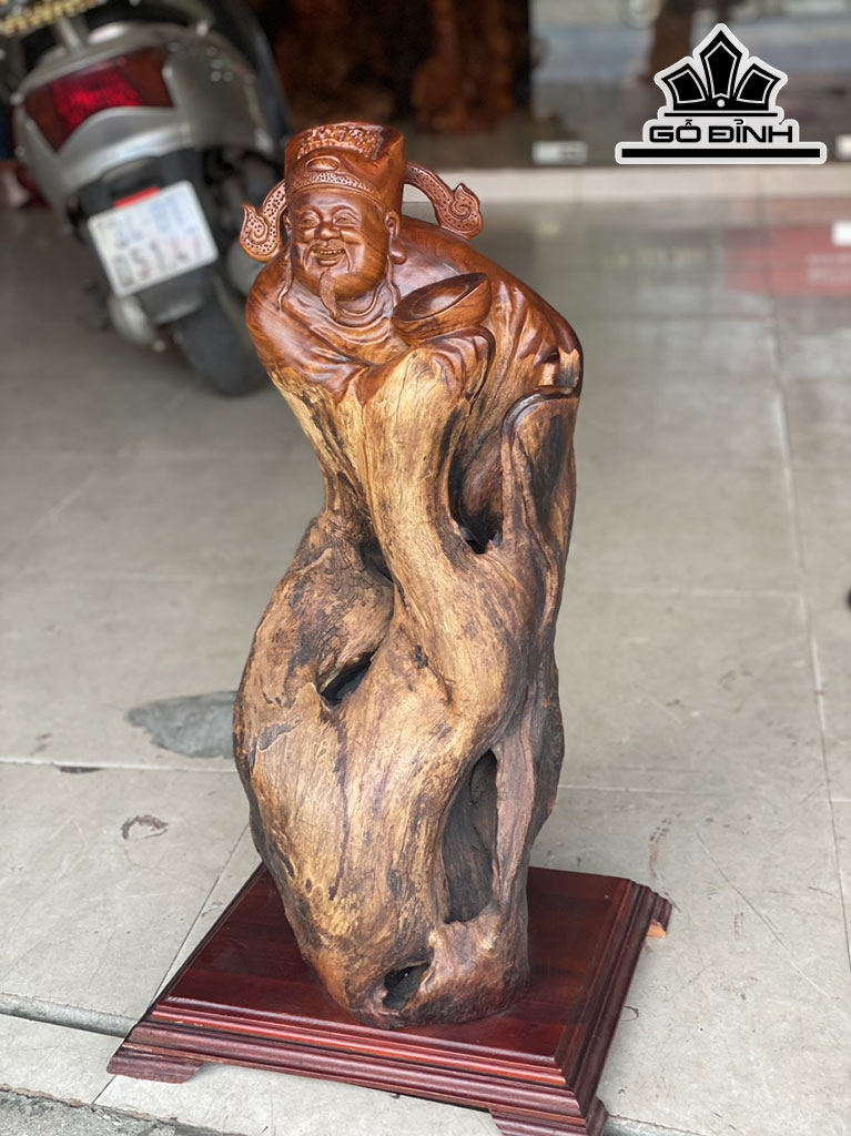 Tượng Thần Tài Gỗ Hương Cao 75 Ngang 30 Sâu 30 (cm)