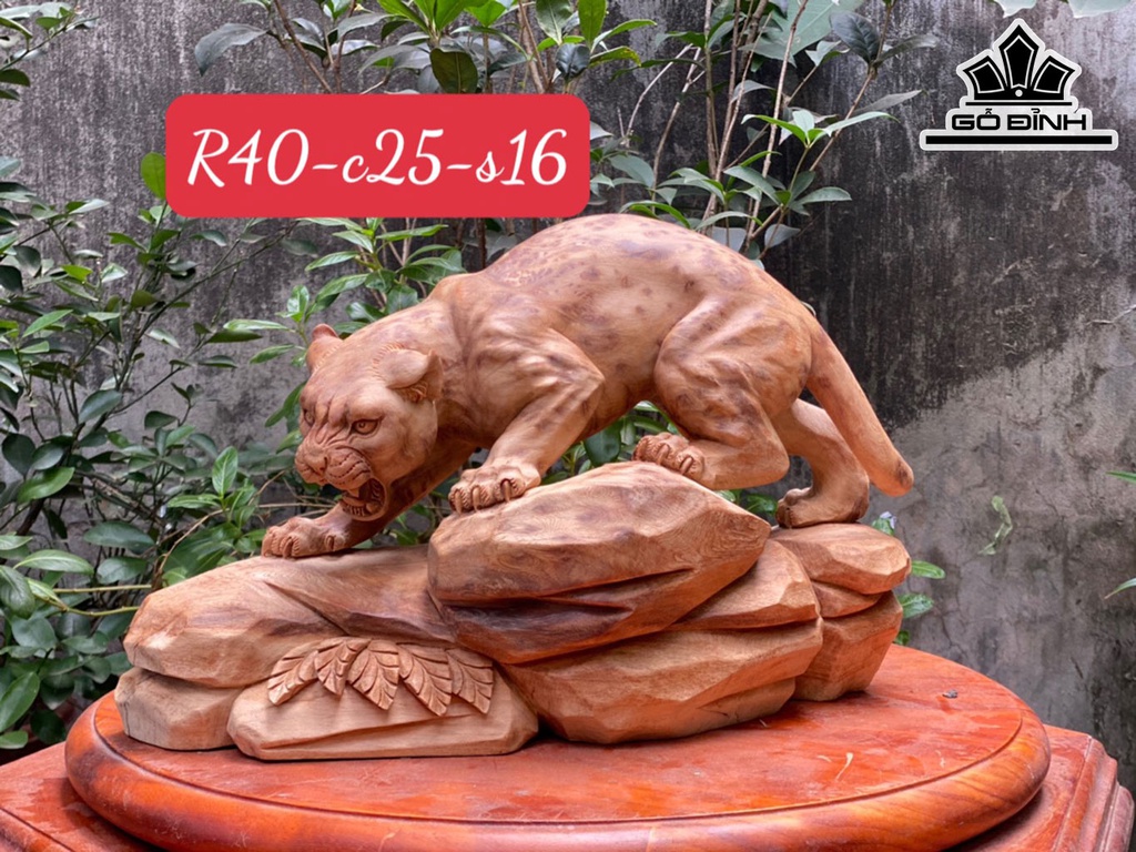 Tượng Báo Săn Mồi Gỗ Nu Ngọc Am Cao 25 Ngang 40 Sâu 16 (cm)