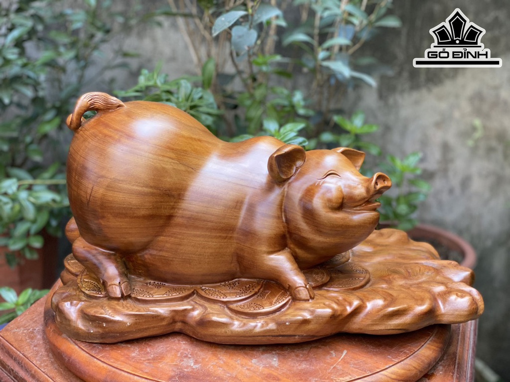 Tượng Heo Gỗ Ngọc Am Cao 25 Ngang 51 Sâu 30 (cm)