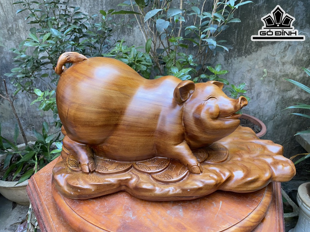 Tượng Heo Gỗ Ngọc Am Cao 25 Ngang 51 Sâu 30 (cm)