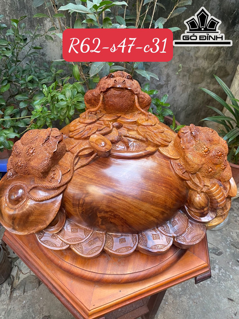 Tượng Tam Cóc Trấn Chum Gỗ Hương Cao 31 Ngang 62 Sâu 47 (cm)