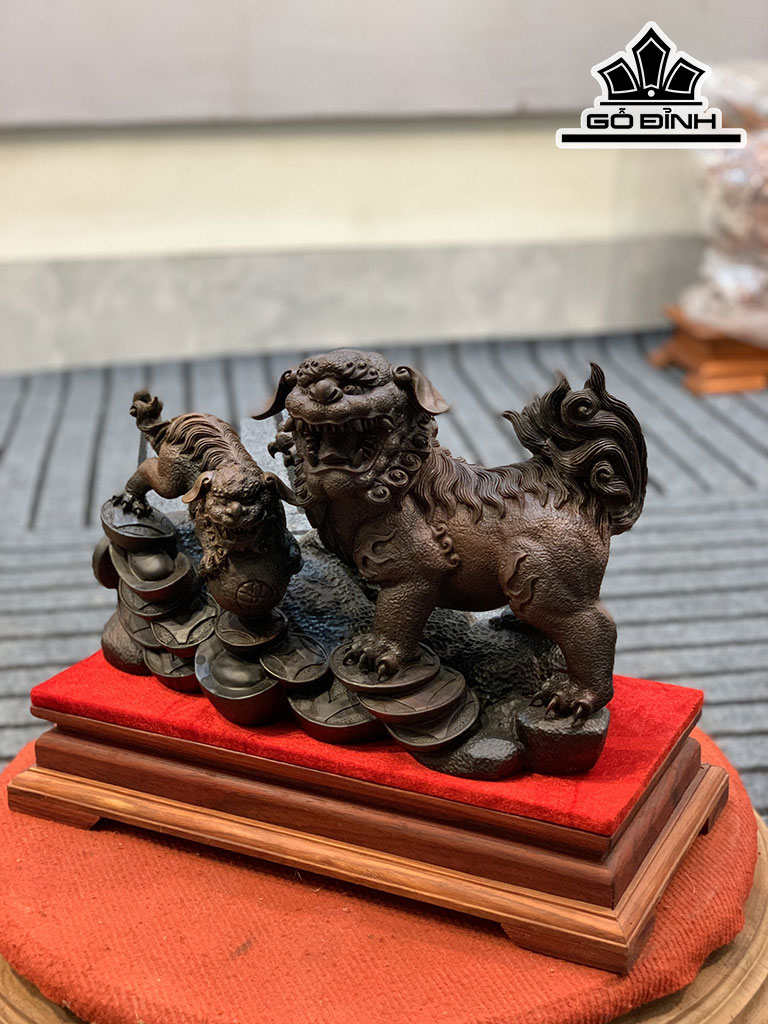 Tượng Nghê Mẫu Tử Gỗ Trắc Cao 23 Ngang 37 Sâu 17 (cm)