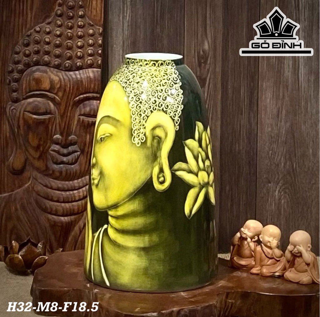 Chuông Vẽ Phật 3D Gốm Bát Tràng Cao 32 Miệng 8 (cm)