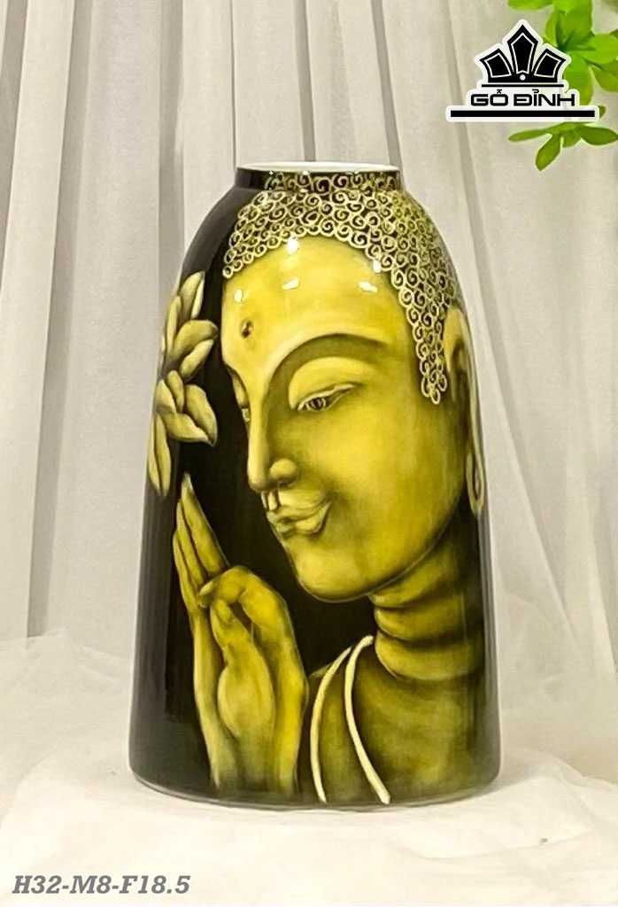 Chuông Vẽ Phật 3D Gốm Bát Tràng Cao 32 Miệng 8 (cm)