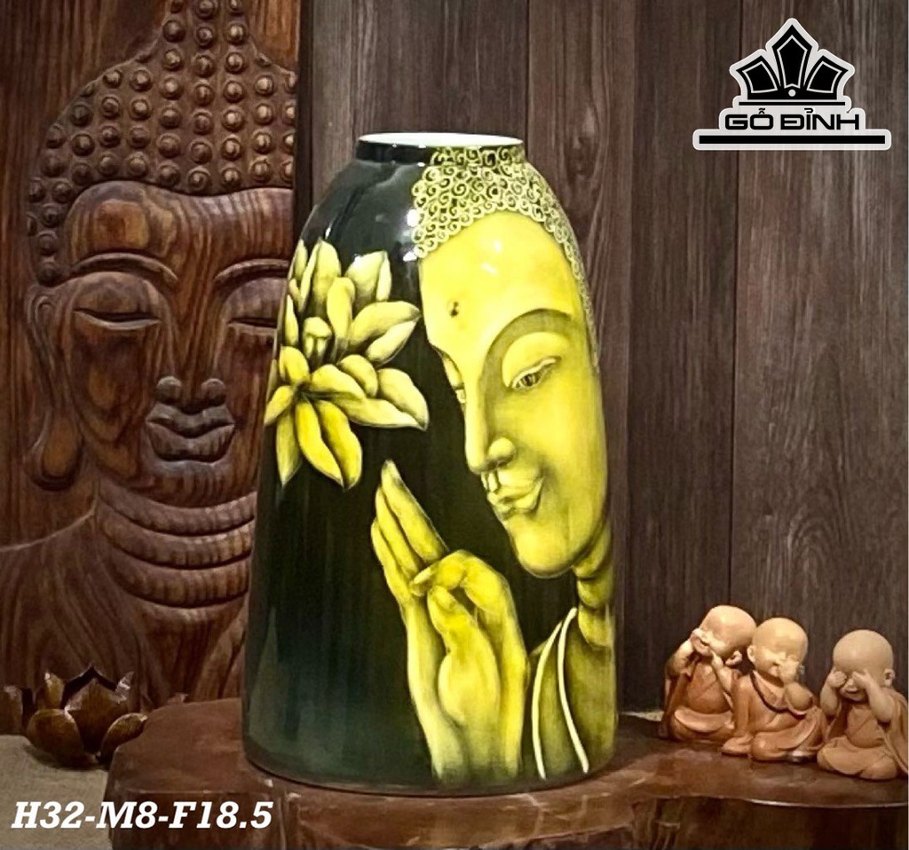 Chuông Vẽ Phật 3D Gốm Bát Tràng Cao 32 Miệng 8 (cm)