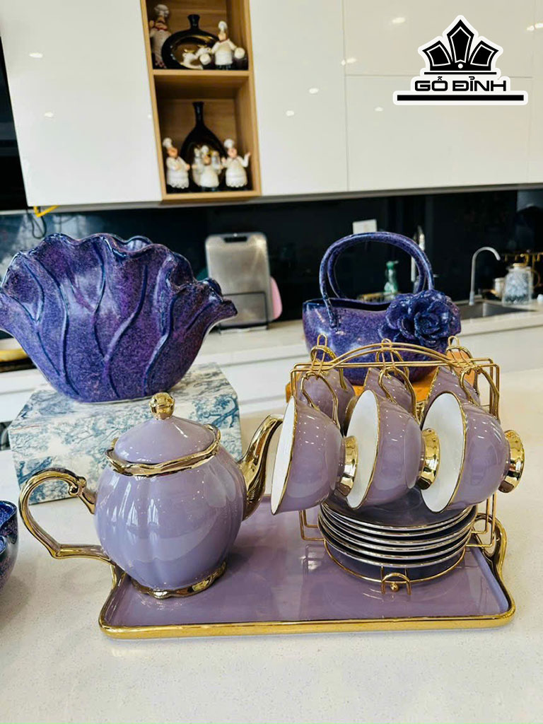 Bộ Ấm Chén Tím Gốm Tàu