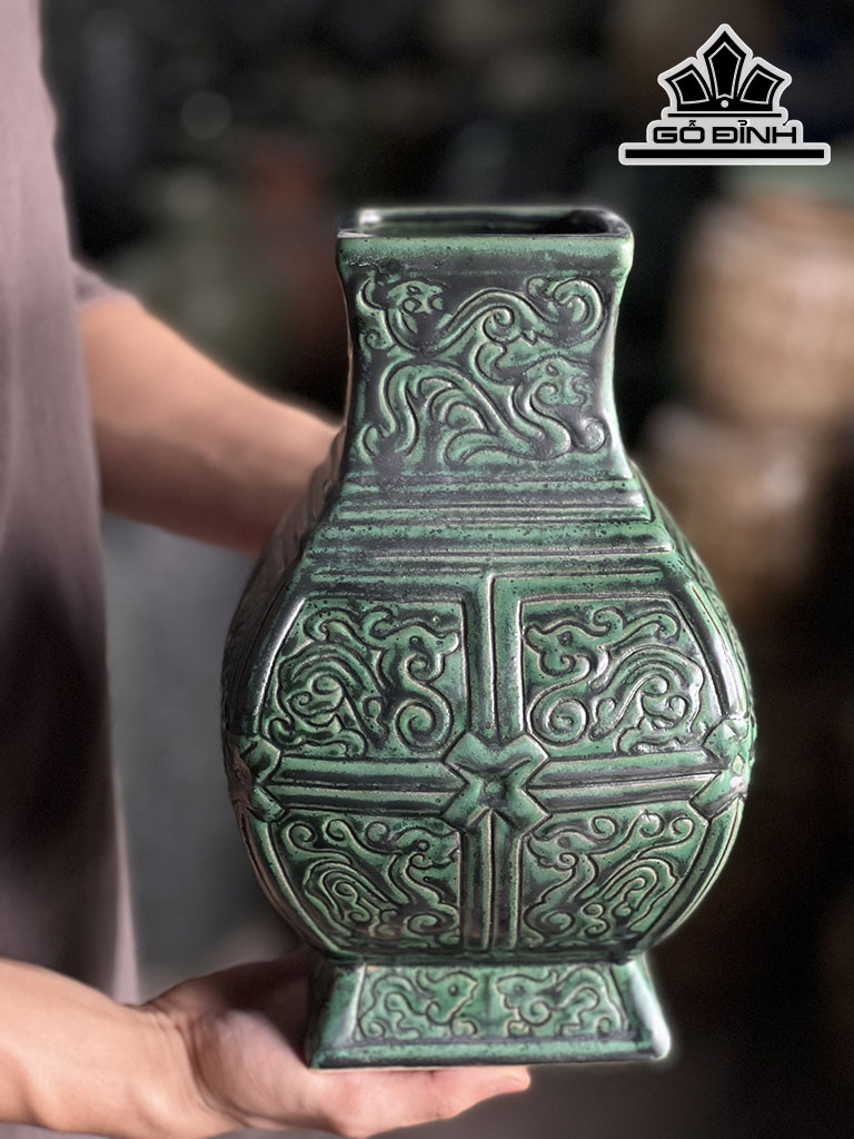 Bình Hoa Dáng Vuông Gốm Bát Tràng Cao 27 Miệng 9,5 (cm)