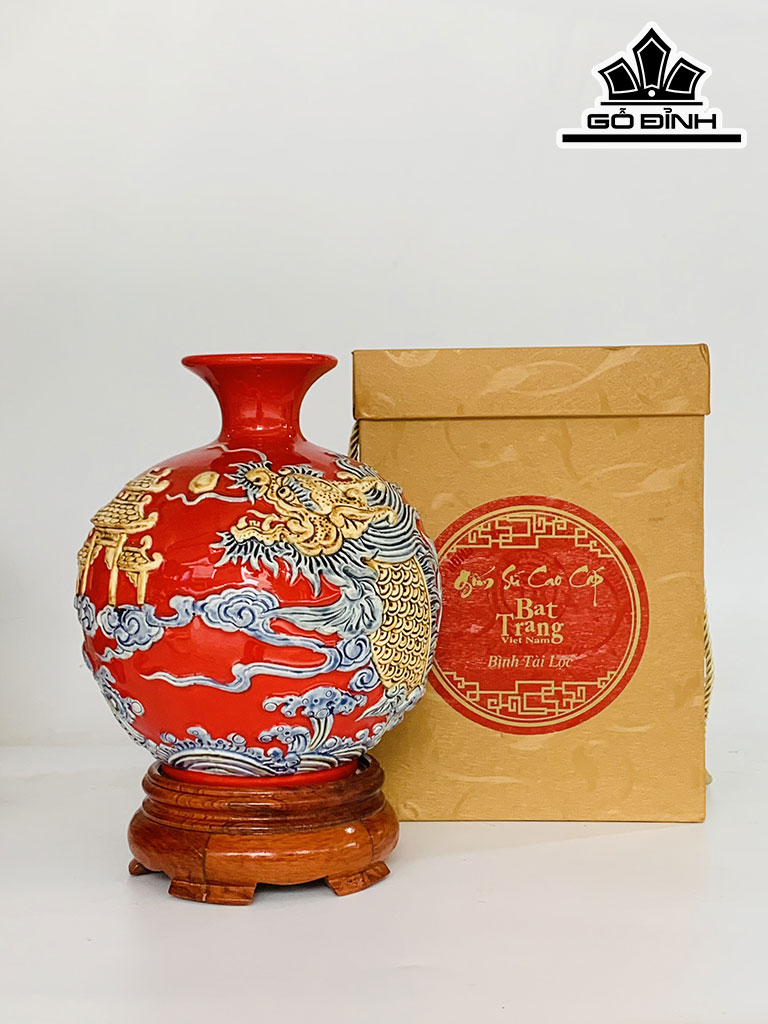 Bình Hút Lộc Cá Chép Hóa Rồng Gốm Bát Tràng Cao 22 Đường Kính 19 (cm)