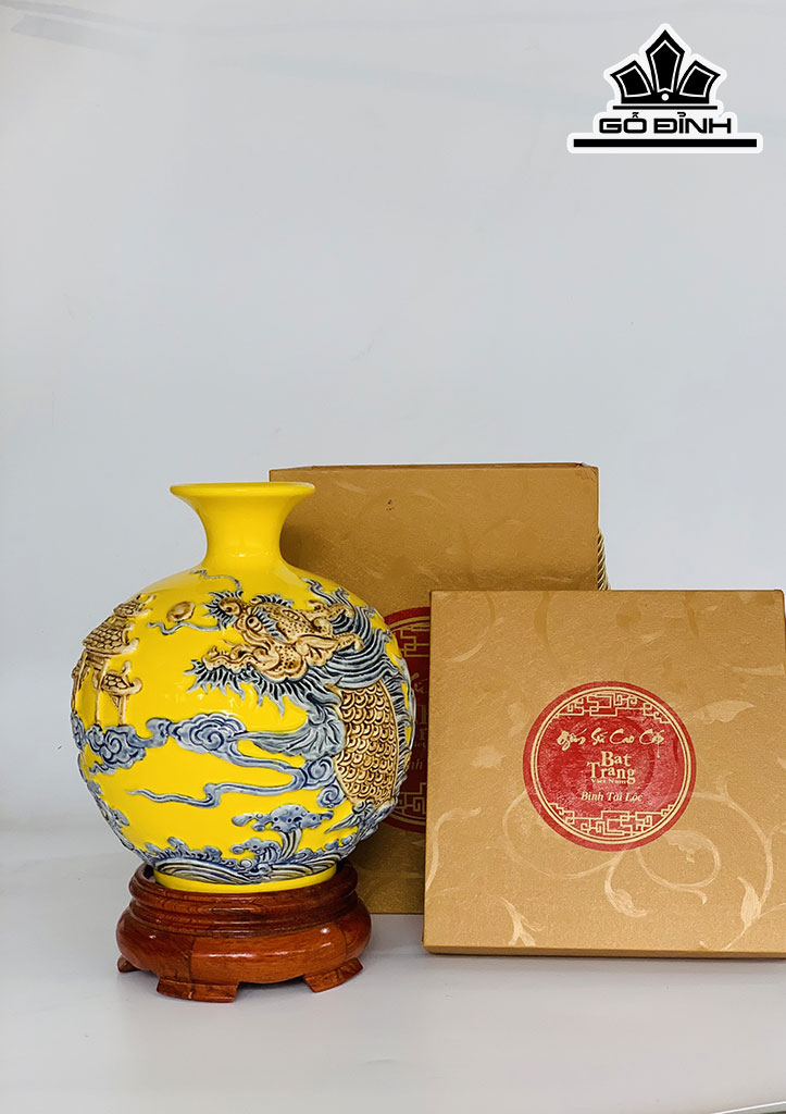 Bình Hút Lộc Cá Chép Hóa Rồng Gốm Bát Tràng Cao 22 Đường Kính 19 (cm)