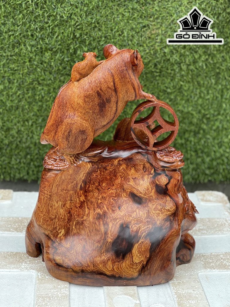 Tượng Gia Đình Chuột Gỗ Cẩm Cao 43 Ngang 34 Sâu 22 (cm)