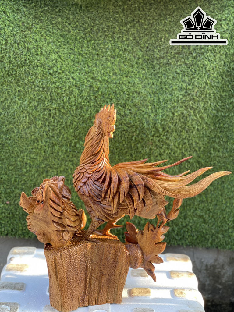 Tượng Gia Đình Gà Gỗ Hương Cao 56 Ngang 55 Sâu 30 (cm)