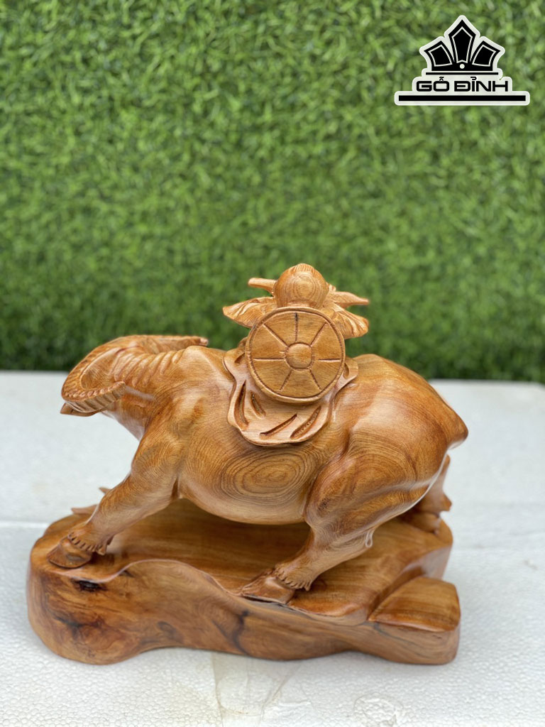 Tượng Tiểu Đồng Chăn Trâu Gỗ Ngọc Am Cao 18 Ngang 28 Sâu 15 (cm)