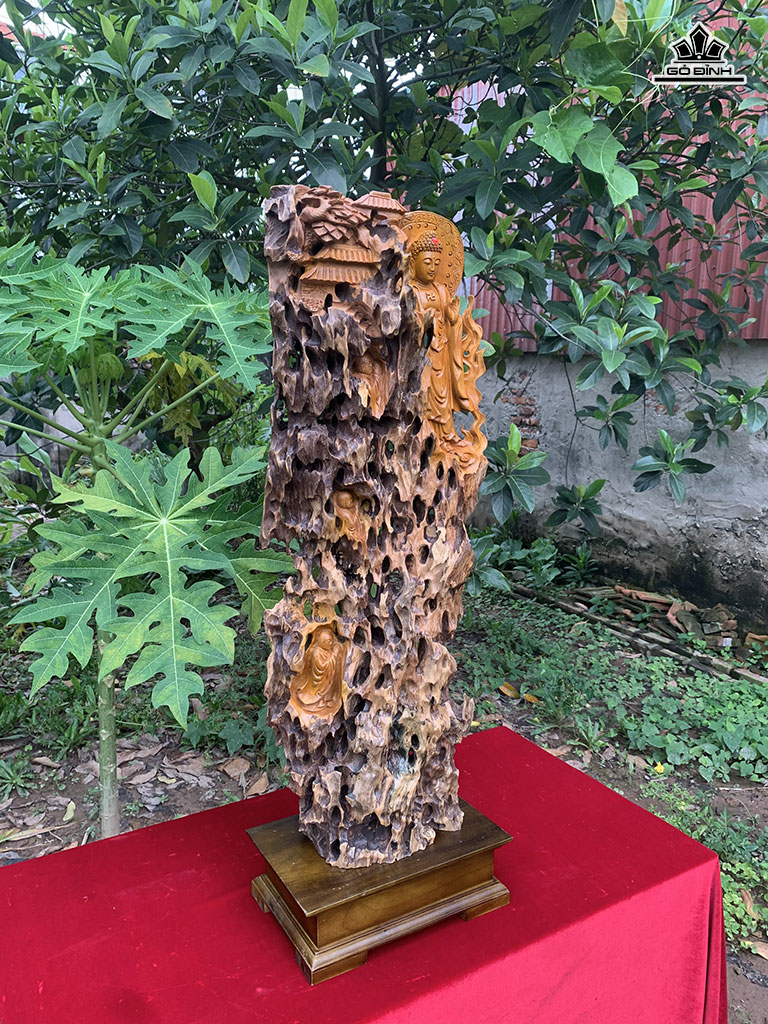 Tượng Nhất Tâm Bái Phật Gỗ Lũa Đinh Hương Cao 81 Ngang 30 Sâu 14 (cm)