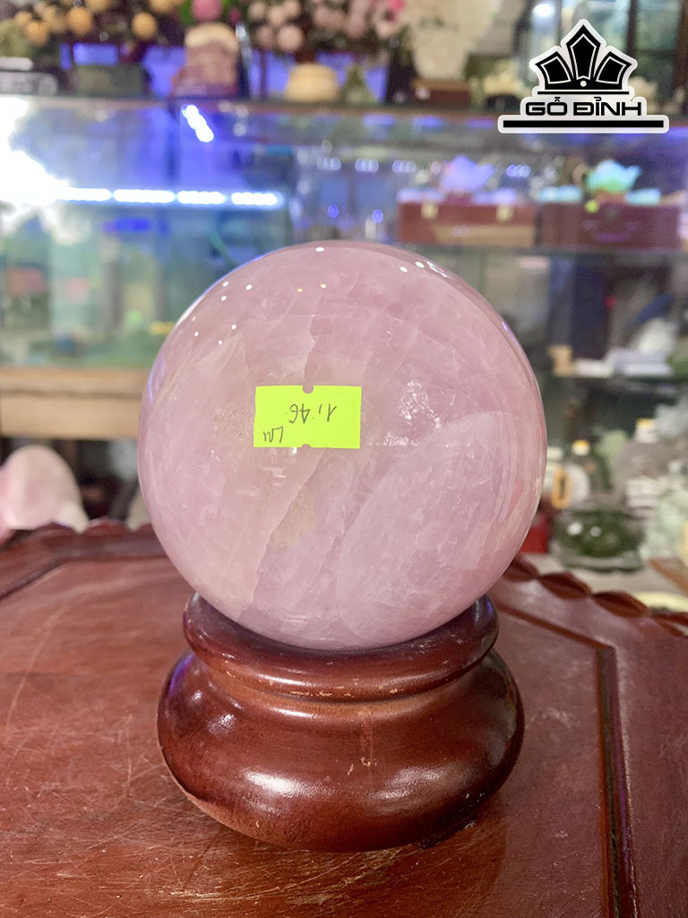 Bi Cầu Đá Thạch Anh Hồng Đường Kính Hạt 10 (cm) 1,46kg