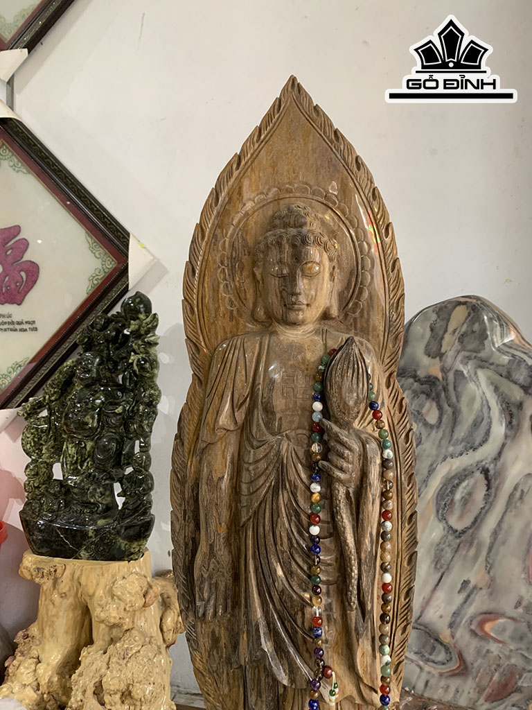 Tác Phẩm Tượng Phật Gỗ Hóa Thạch Cao 116 Ngang 33 Sâu 33 (cm)