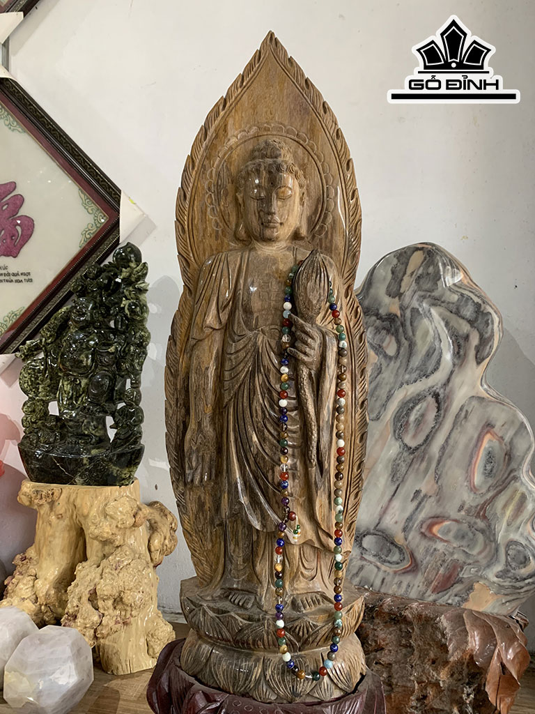 Tác Phẩm Tượng Phật Gỗ Hóa Thạch Cao 116 Ngang 33 Sâu 33 (cm)