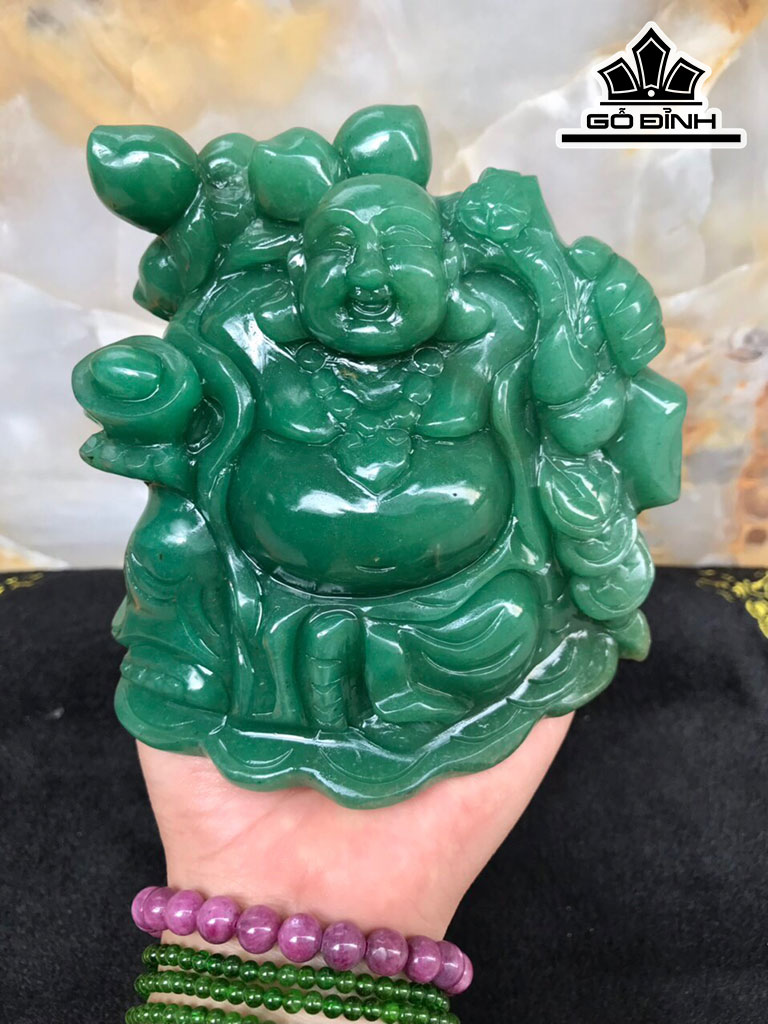 Tượng Di Lặc Đá Ngọc Đông Linh (Aventurine) Cao 12 Ngang 13 Sâu 8,5 (cm) 1,15kg