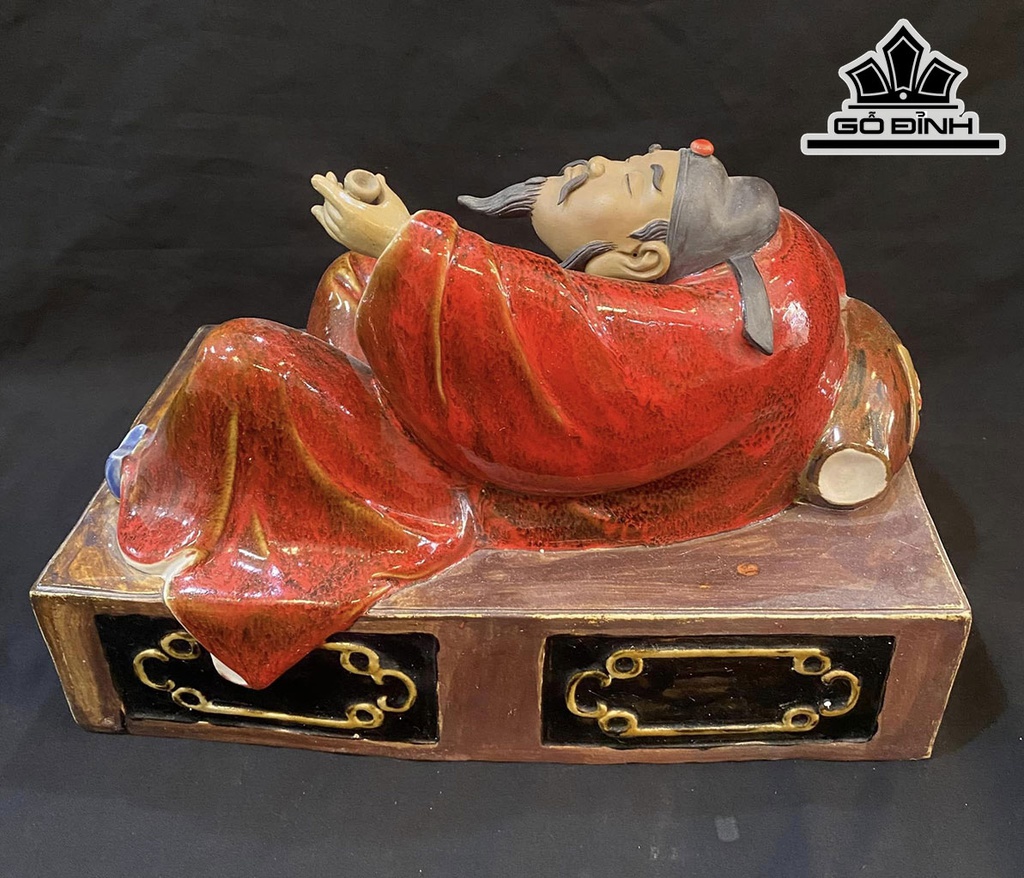 Bức Tượng Lý Bạch Say Rượu Gốm Phật Sơn Cao 21 Ngang 32 (cm)