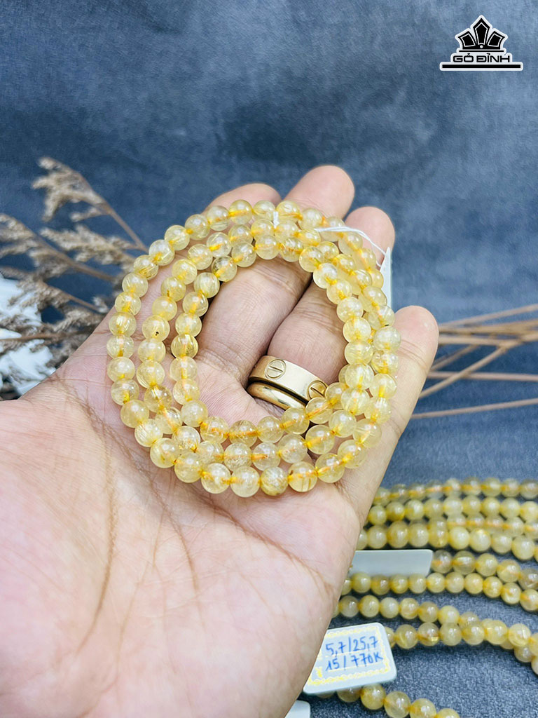 Chuỗi Đá Thạch Anh Tóc Vàng Đường Kính Hạt 6,5 (mm)