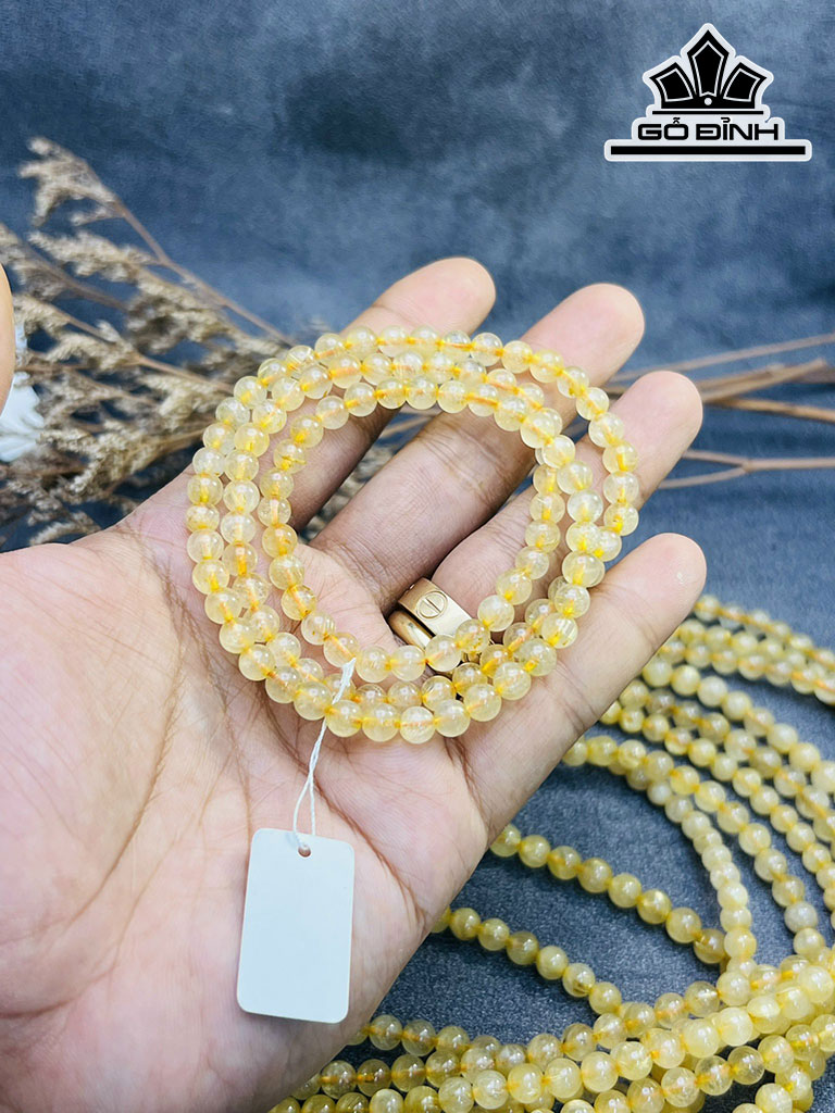 Chuỗi Đá Thạch Anh Tóc Vàng Đường Kính Hạt 6,5 (mm)