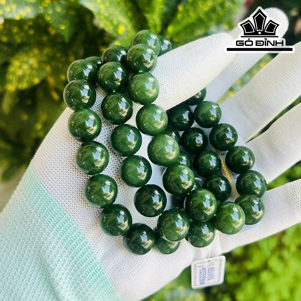 Vòng Tay Đá Ngọc Bích (Nephrite Jade) Đường Kính Hạt 13 (mm)