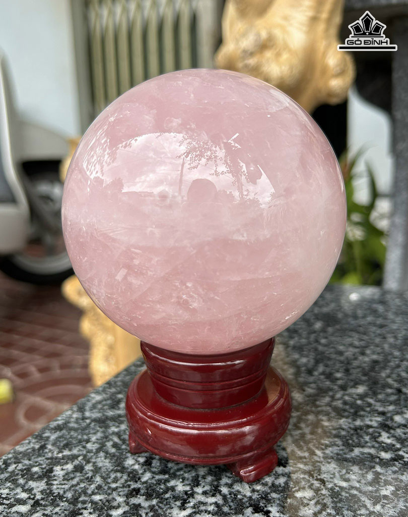 Bi Cầu Đá Thạch Anh Hồng Đường Kính Hạt 9 (cm) 1,6kg