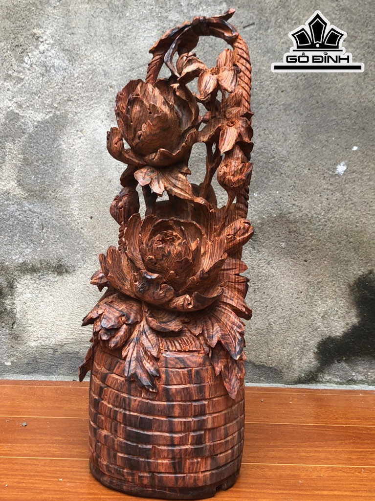 Giỏ Hoa Phù Dung Gỗ Trắc Cao 37 Ngang 15 Sâu 12 (cm)