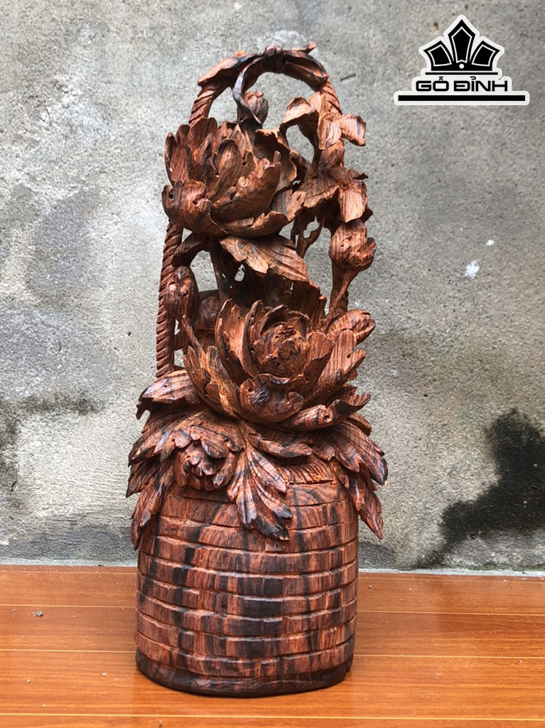 Giỏ Hoa Phù Dung Gỗ Trắc Cao 37 Ngang 15 Sâu 12 (cm)