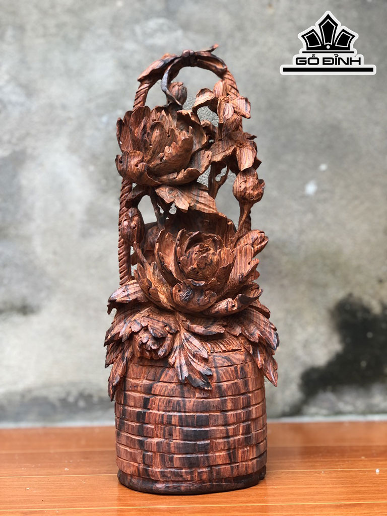 Giỏ Hoa Phù Dung Gỗ Trắc Cao 37 Ngang 15 Sâu 12 (cm)