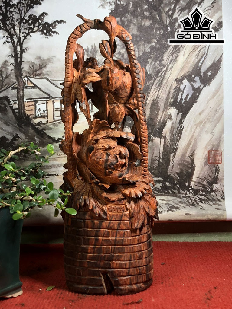 Giỏ Hoa Phù Dung Gỗ Trắc Cao 37 Ngang 15 Sâu 12 (cm)