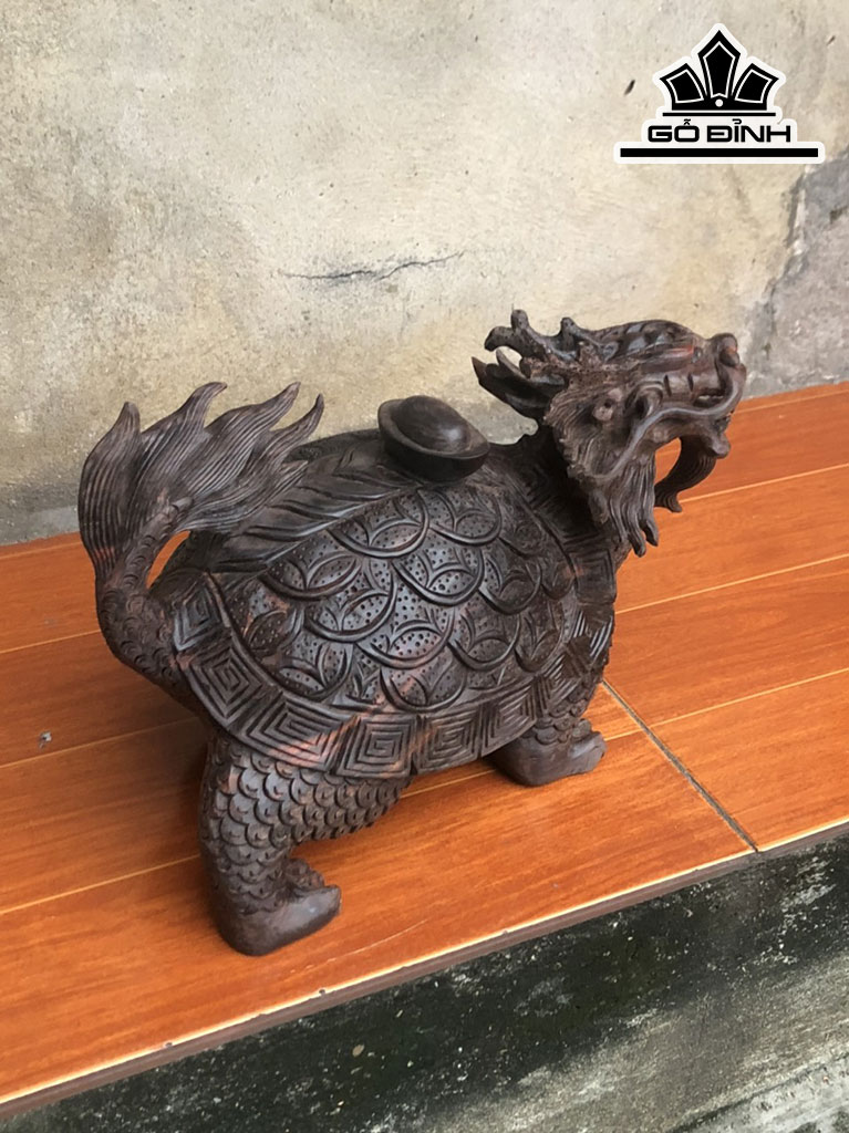 Tượng Long Quy Gỗ Trắc Cao 20 Ngang 30 Sâu 18 (cm)