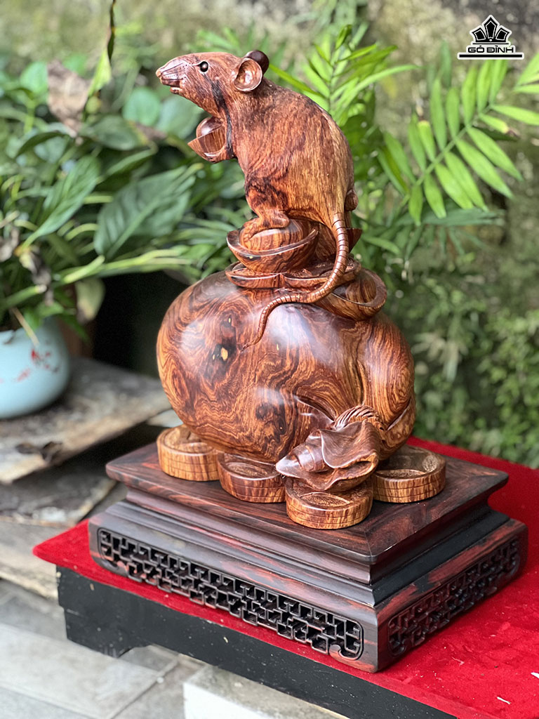 Tượng Chuột Phong Thủy Gỗ Cẩm Cao 27 Ngang 25 Sâu 15 (cm)