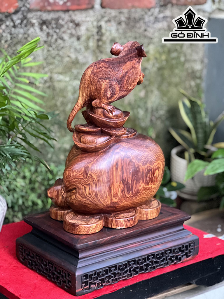 Tượng Chuột Phong Thủy Gỗ Cẩm Cao 27 Ngang 25 Sâu 15 (cm)