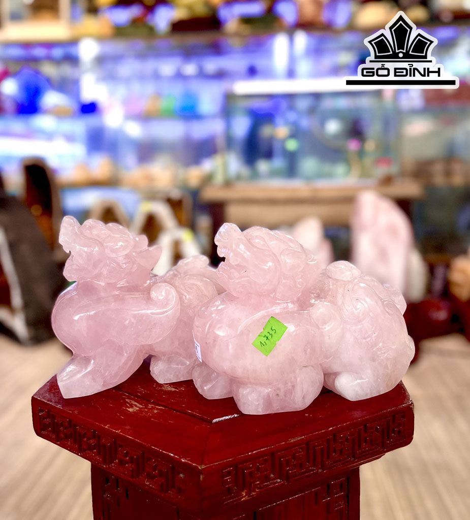 Cặp Tỳ Hưu Đá Thạch Anh Hồng Cao 15 (cm) 3,445kg