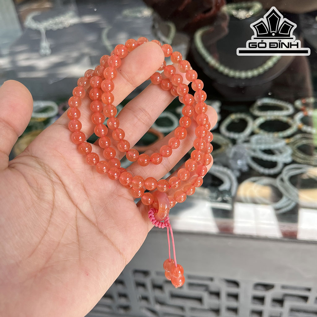 Chuỗi Đá Mã Não Nam Hồng Đường Kính Hạt 6,5 (mm)