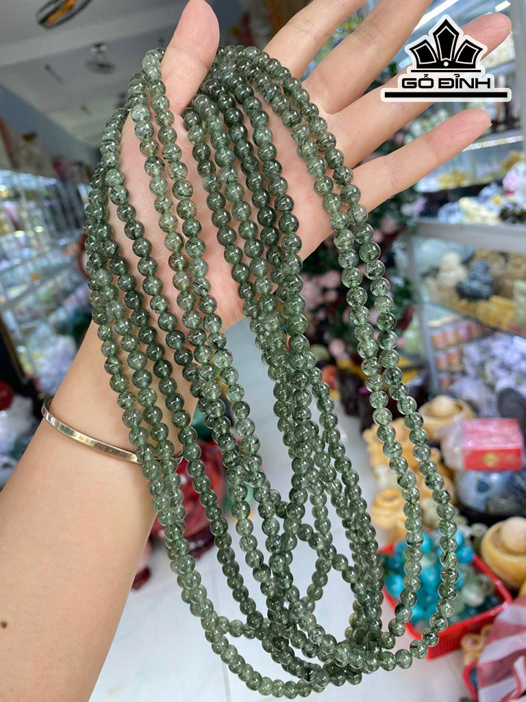 Chuỗi Đá Thạch Anh Tóc Xanh Đường Kính Hạt 6-6,8  (mm)