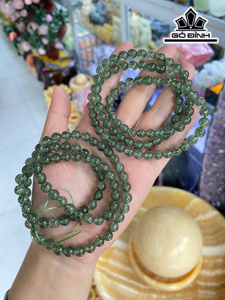 Chuỗi Đá Thạch Anh Tóc Xanh Đường Kính Hạt 6-6,8  (mm)