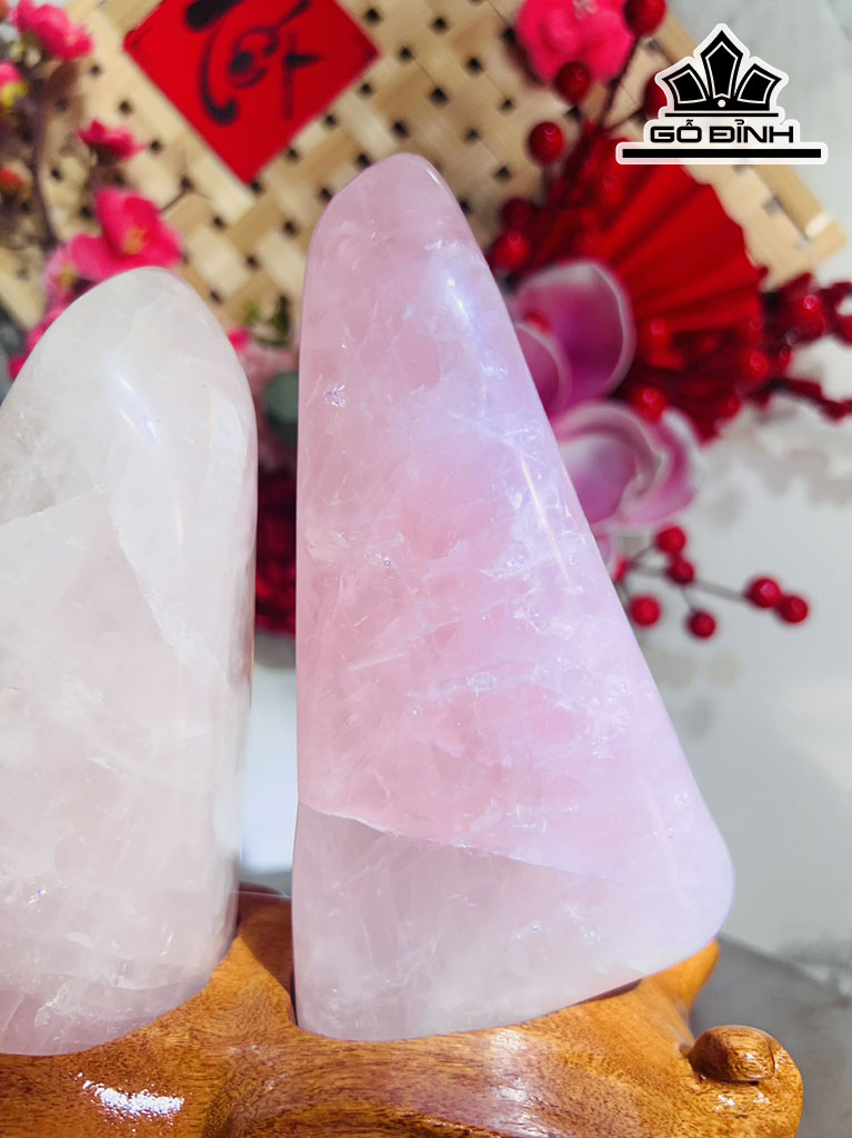 Cặp Đá Thạch Anh Hồng Cao 21,5 Ngang 17 (cm) 2,6kg