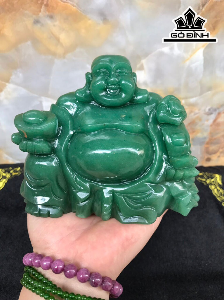 Tượng Di Lặc Ngọc Đông Linh Aventurine Cao 13,5 Ngang 12 Sâu 7 (cm) 1,25kg