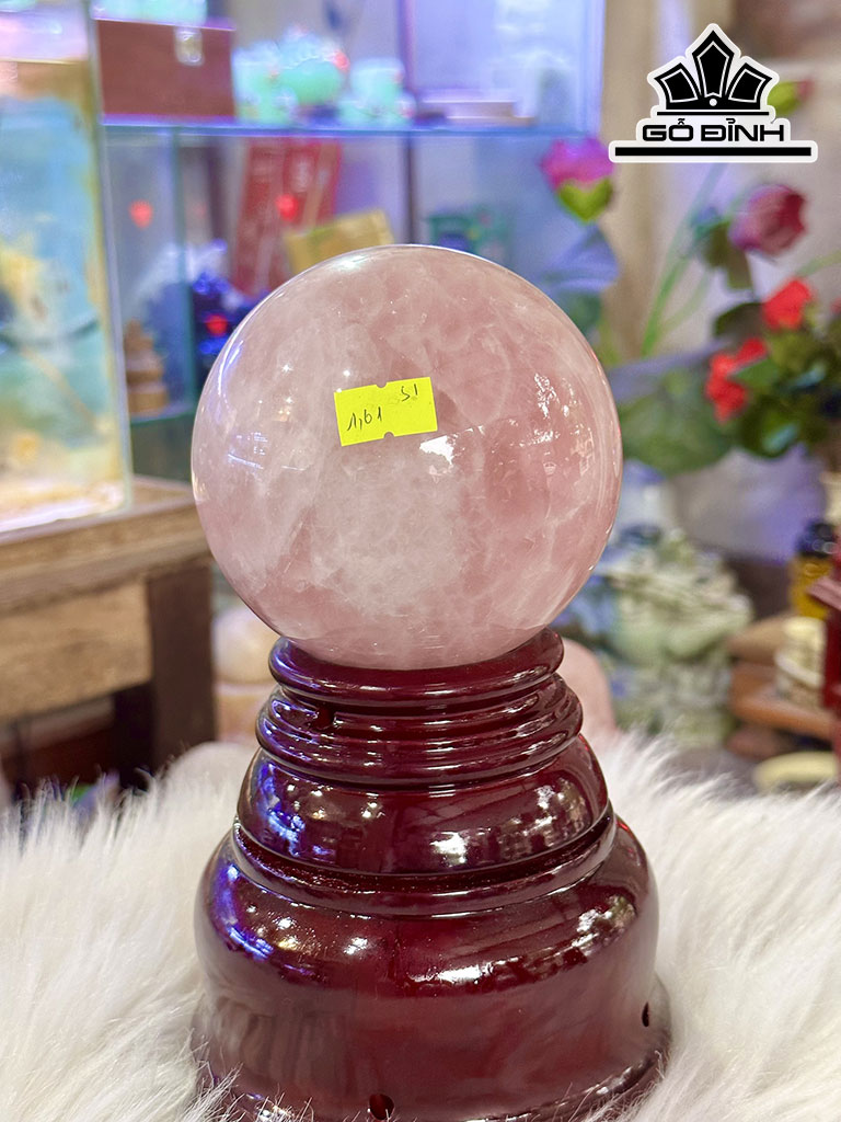 Bi Cầu Đá Thạch Anh Hồng Đường Kính Hạt 10 (cm) 1,61kg