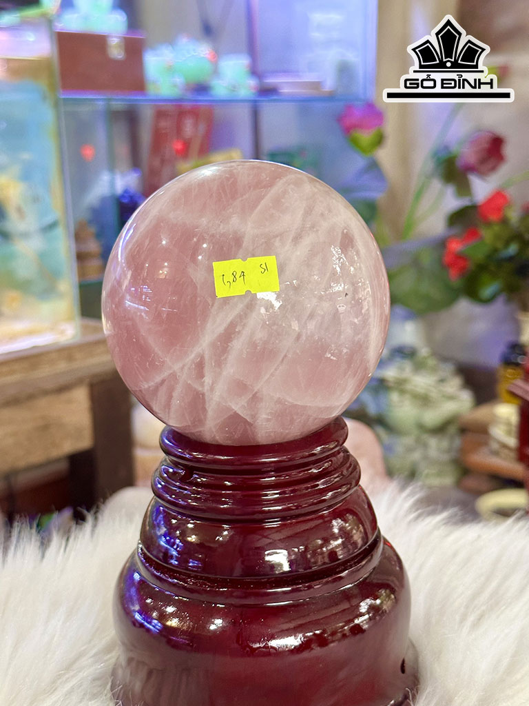 Bi Cầu Đá Thạch Anh Hồng Đường Kính Hạt 10 (cm) 1,84kg