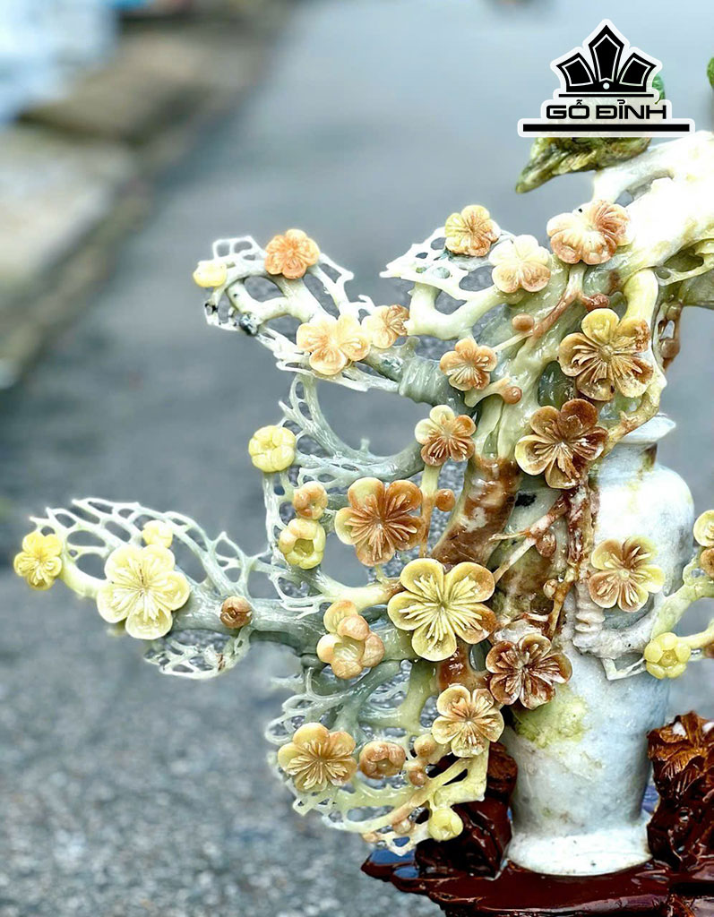 Bình Hoa Mai Bonsai Đá Serpentine Cao 48 Ngang 35 (cm) 7,4kg