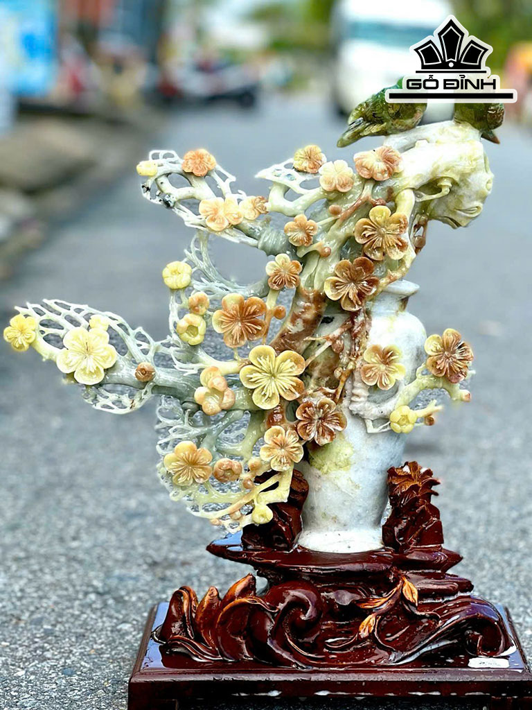 Bình Hoa Mai Bonsai Đá Serpentine Cao 48 Ngang 35 (cm) 7,4kg