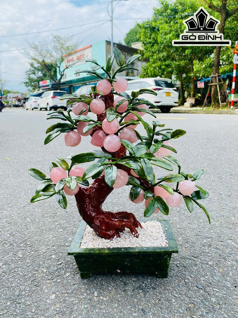 Cây Đào 28 Quả Đá Thạch Anh Hồng Cao 50 (cm)