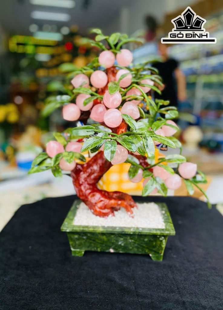 Cây Đào 28 Quả Đá Thạch Anh Hồng Cao 50 (cm)