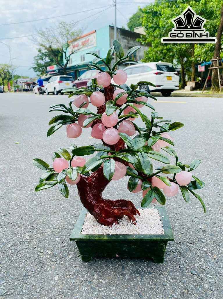 Cây Đào 28 Quả Đá Thạch Anh Hồng Cao 50 (cm)
