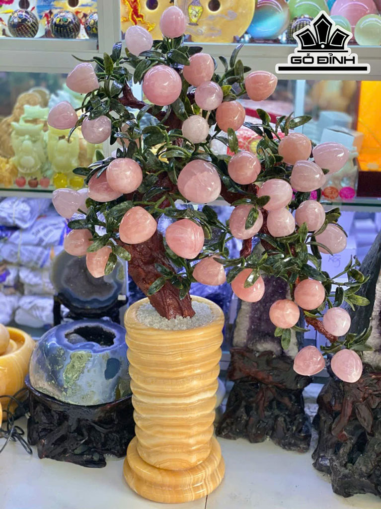 Cây Đào 38 Quả Đá Thạch Anh Hồng Cao 110 (mm)
