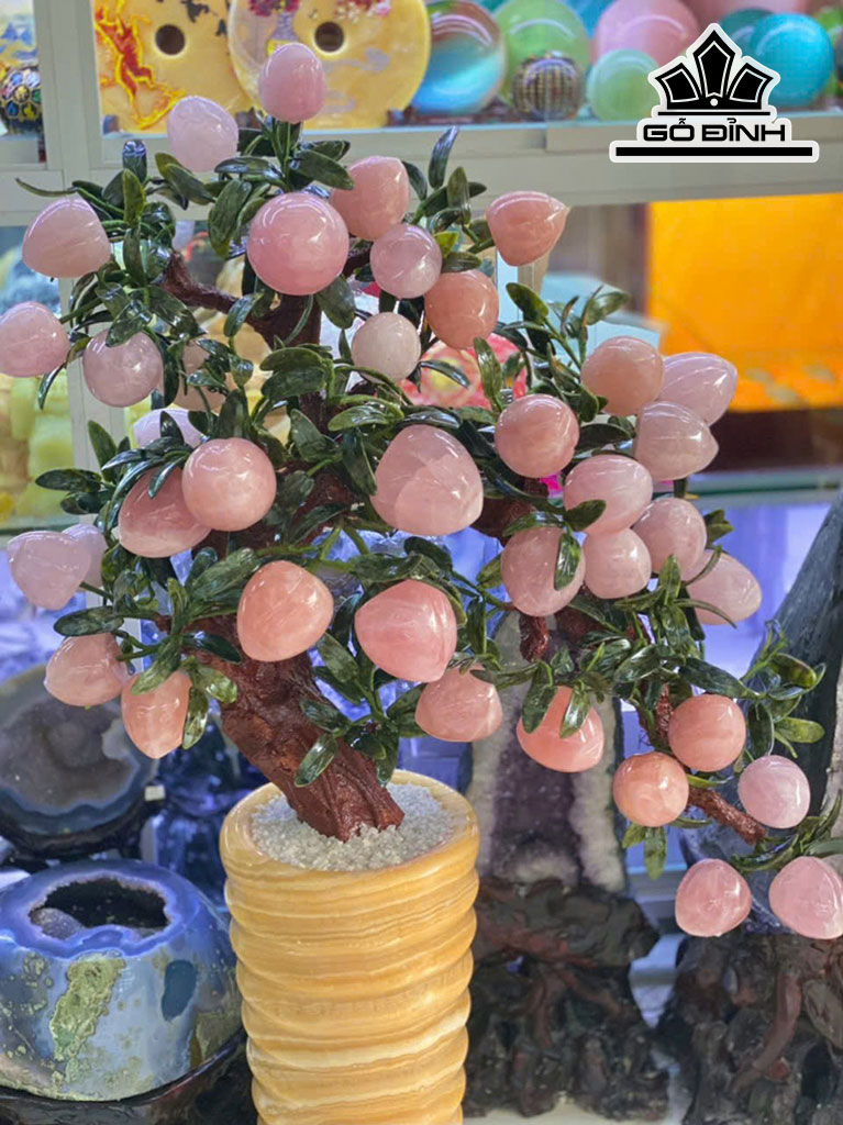 Cây Đào 38 Quả Đá Thạch Anh Hồng Cao 110 (mm)