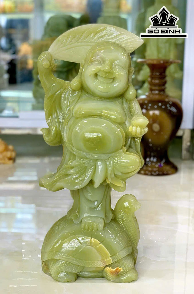 Tác Phẩm Di Lặc Đứng Trên Lưng Quy Đá Onyx Cao 47 Ngang 20 (cm) 13,8kg
